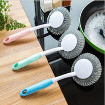 Hanging stainless steel wire ball with handle pot brush large cleaning brush steel wire brush cleaning ball kitchen dish ball