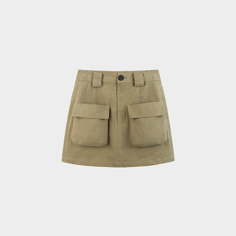 Miss Couleur American-Style Casual Khaki Skirt with Large Three-Dimensional Pockets, Workwear-Style Skirt Pants Mc26Ss071 Miss Couleur American-Style Casual Khaki Skirt with Large Three-Dimensional Pockets, Workwear-Style Skirt Pants Mc26Ss071