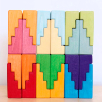 Rainbow building blocks build series bass wood steps German Montessori childrens toys soak dyed goose down feeling to build track