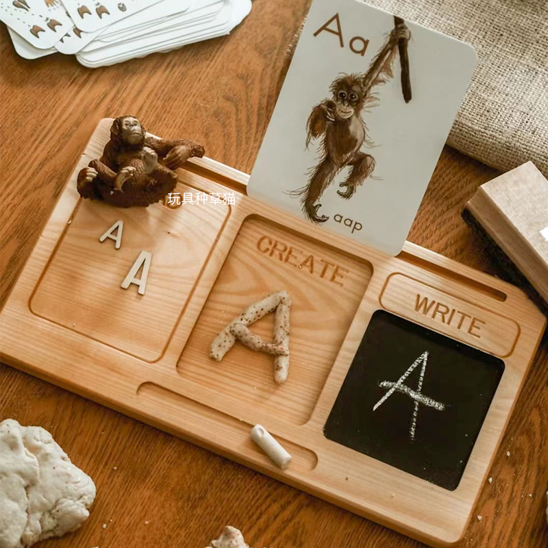 Montessori Solid Wood Writing Board Kidsren's Multi-Functional Reading and Writing Integrated Small Blackboard Educational Early Education Toys Kindergarten