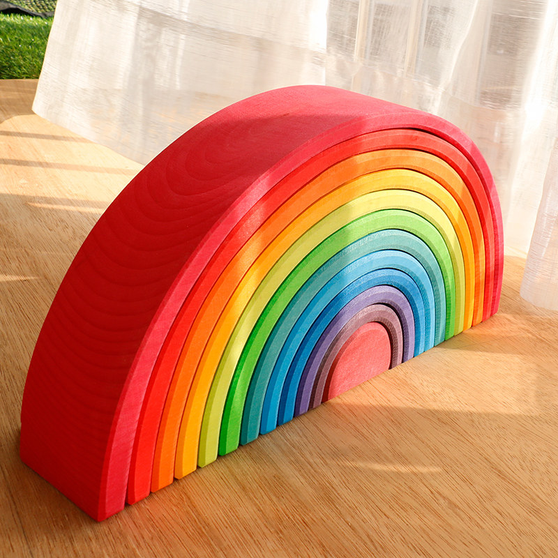 Rainbow building blocks motherland version of basswood children's gift 2 years old 3 years old baby building puzzle Montessori German early education toys