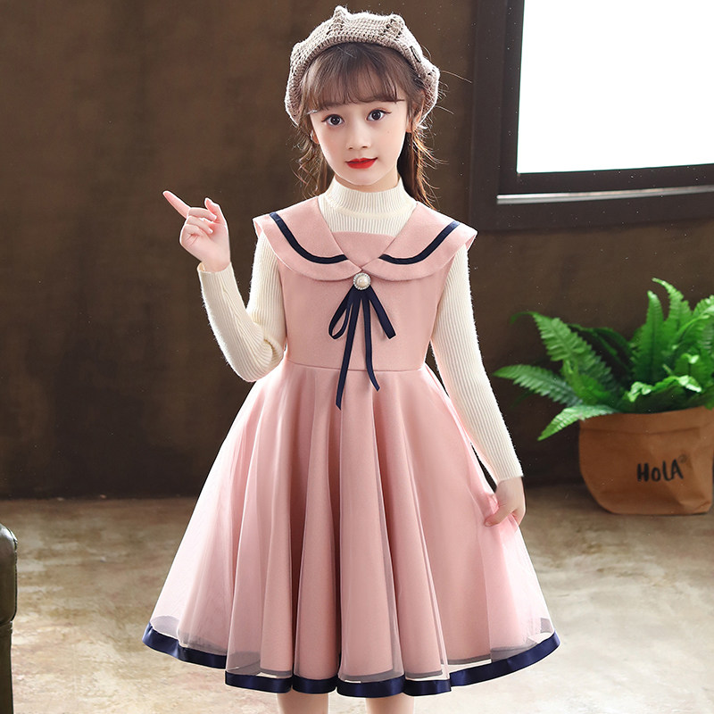 Princess dress girl spring and autumn 2022 new net red sweater dress children's dress wool foreign gas vest skirt summer model