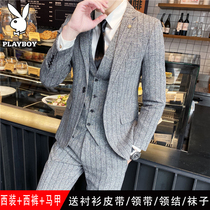 Playboy mens suit suit business Korean version Casual small suit Handsome slim professional formal jacket trend
