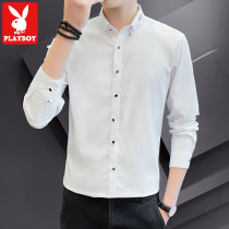 Playboy white shirt mens long-sleeved slim business dress black and white shirt mens casual Korean version of mens inch shirt