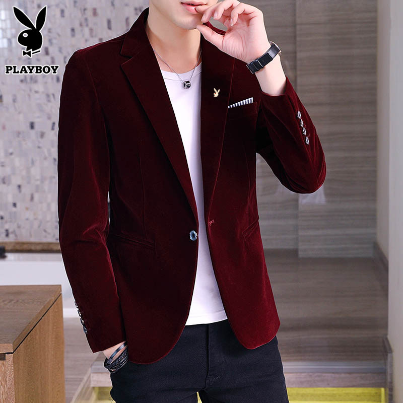 Playboy casual suit men's trend Korean version of velvet youth men's small western fit single suit jacket