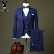 Playboy suit suit mens three-piece suit Korean version slim groom wedding dress suit mens professional formal dress