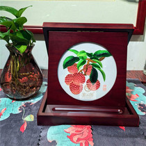 (Ziyun Pavilion) Wooden Box Cantonese Embroidery Cantonese Embroidery Embroidery Canton Tower Lychee Red Cotton Five Sheep Cantonese Gifts Souvenirs