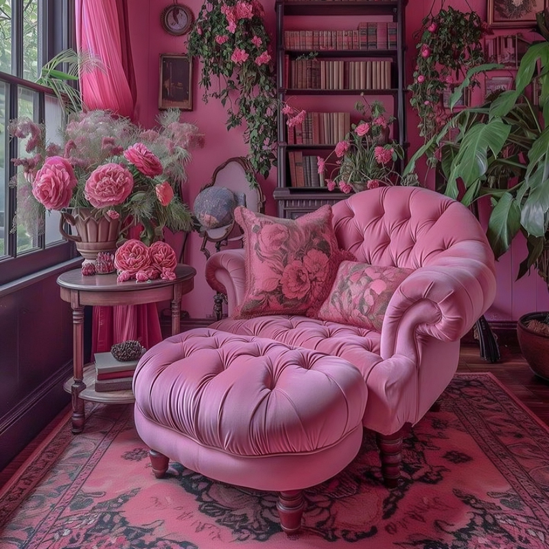 Victorian Pink Velvet Single Sofa Chair Retro European Style Hotel Living Room Bedroom Leisure Chair Clothing Store