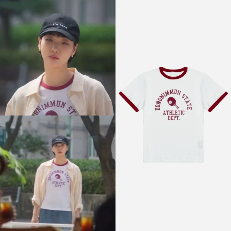 Soft and Elegant Cell-Patterned T-Shirt with Contrasting Color Collar and Lettering, Same Style as Kim Go-Eun, Loose Fit, Versatile Top, Pure Cotton, Summer T-Shirt for Women