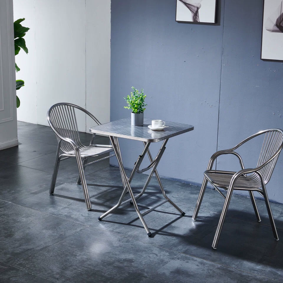 Full stainless steel old -style foldable round table small recipe table dining table dining table users outside the square round table