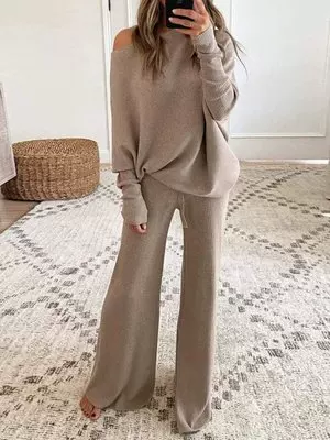 Solid long-sleeve, trousers, set, 2021 collection, Amazon, European style