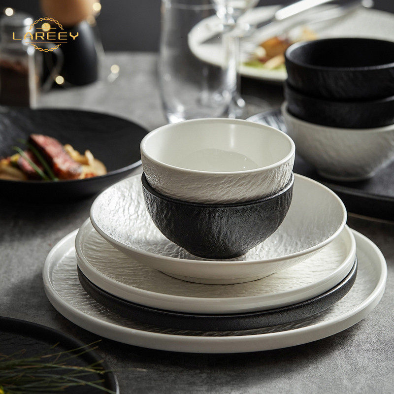 Lareey Bowl and Plate Set, Simple Modern Household Tableware, Japanese-Style Bowl and Chopsticks Set, High-End Housewarming Dinnerware Set
