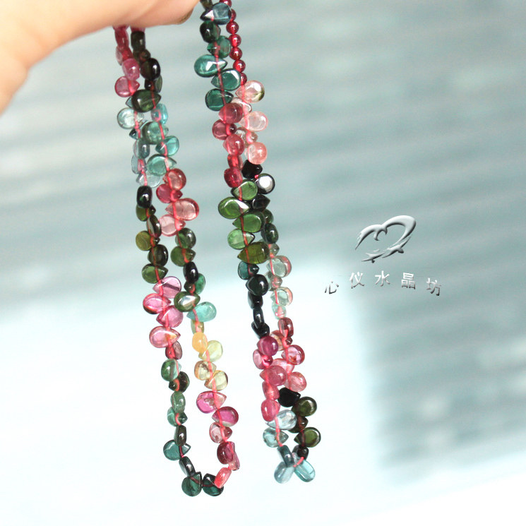 Brazilian Near Vitreous Tourmaline Drip Garnet Bead Necklace