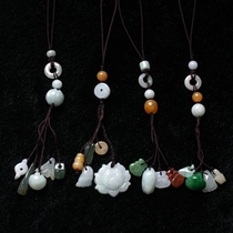 Natural jadeite mobile phone chain cheongsam placket pendant brooch retro Chinese cotton hemp tassel