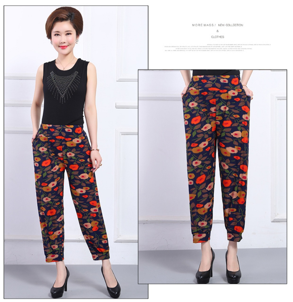 Đặc biệt hàng ngày phụ nữ trung niên Đèn lồng quần nữ mùa hè lỏng băng lụa mẹ hoa quần cỡ lớn chín điểm xà cạp đầm dạ hội trung niên cho người mập