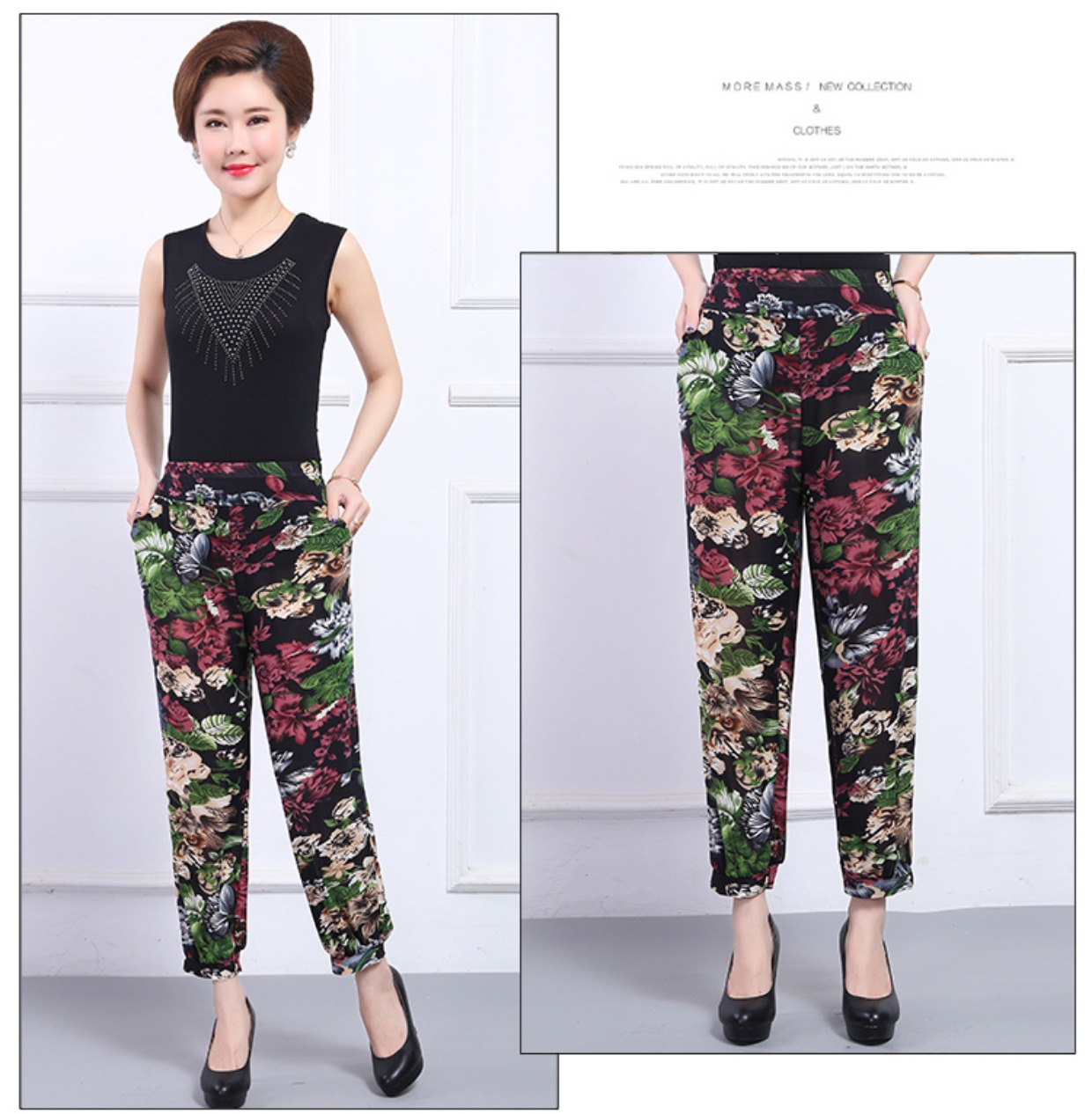 Đặc biệt hàng ngày phụ nữ trung niên Đèn lồng quần nữ mùa hè lỏng băng lụa mẹ hoa quần cỡ lớn chín điểm xà cạp đầm dạ hội trung niên cho người mập