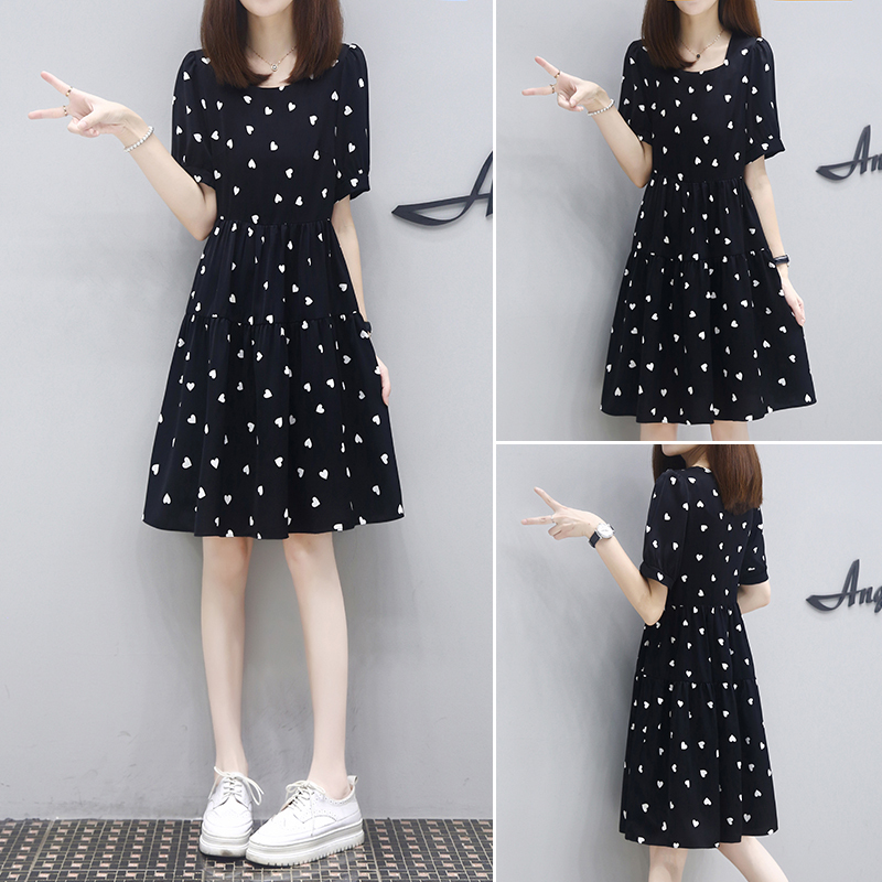 European Station 2026 Summer New Style Waist-Cinching Slimming Elegant A-Line Skirt Fairy Black Polka Dot Chiffon Dress