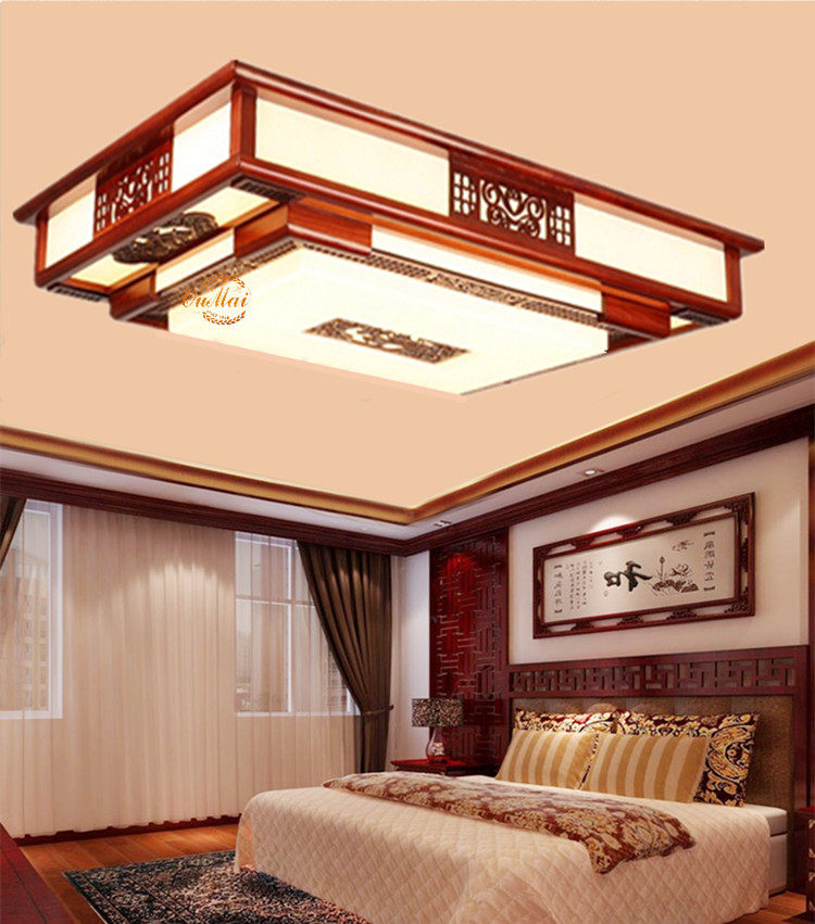 Chinese solid wood suction top light Living room Bedroom Book room Dining Room ACRYLIC LED rectangular suction top imitation ancient lamp