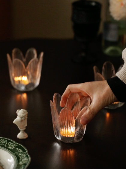 花朵玻璃烛台 化妆刷收纳筒 ins风法式装饰 氛围蜡烛光晚餐