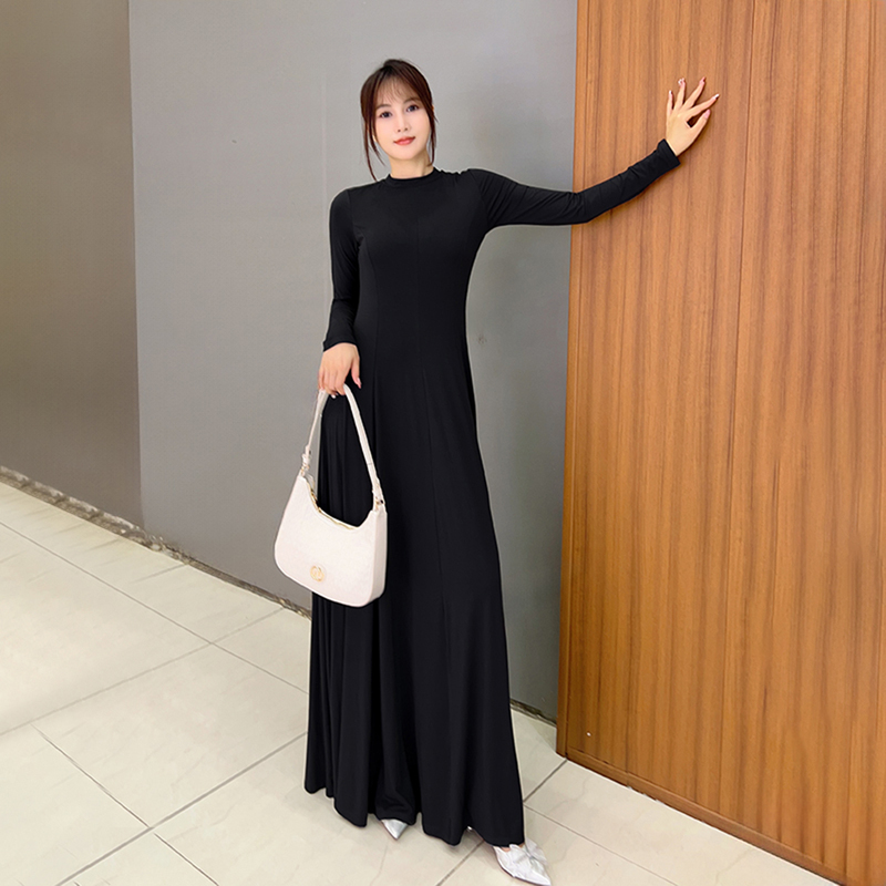 2026 Autumn New Women's Floor-Length Dress, Plus Size, Slightly Plus-Size, Long Sleeve, Modal, Slim Fit, Flared Long Dress