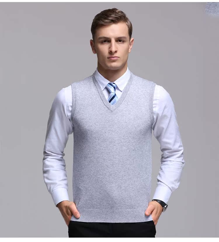 Nam giới trung niên nam giới áo len không tay mỏng phần len áo len vest vest cổ cao quần áo nam đẹp