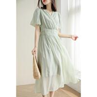 Right and elegant French paper sleve long skirt dress AY5123
