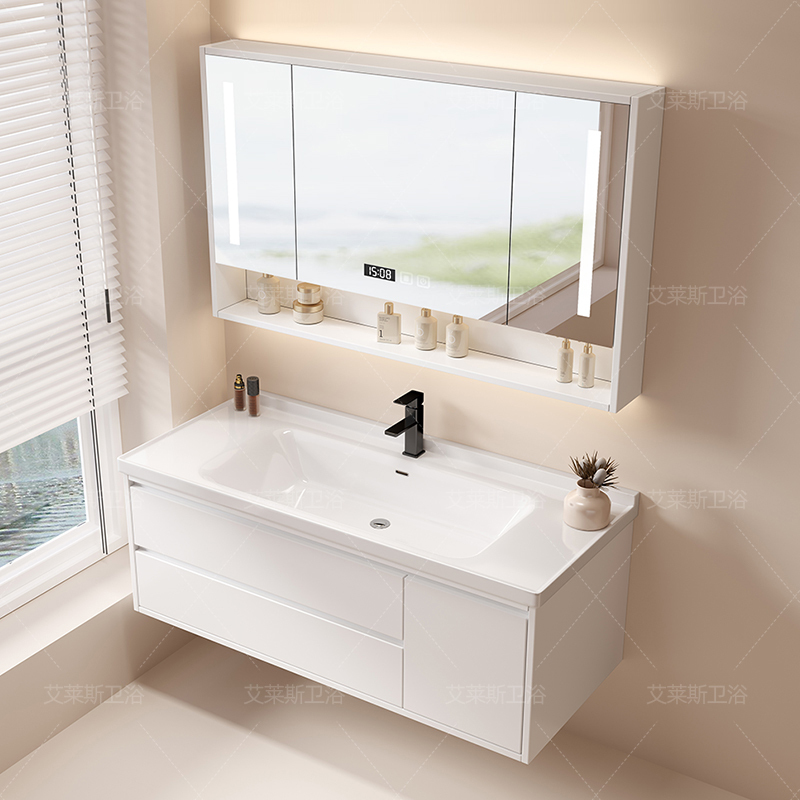 Light Luxury Ceramic Integrated Basin Bathroom Cabinet Set, Modern Minimalist Washbasin Cabinet for Bathroom Light Luxury Ceramic Integrated Basin Bathroom Cabinet Set, Modern Minimalist Washbasin Cabinet for Bathroom