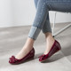 内增高坡跟软底鞋女中跟单鞋蝴蝶结真皮酒红色小码蛋卷豆豆鞋船鞋