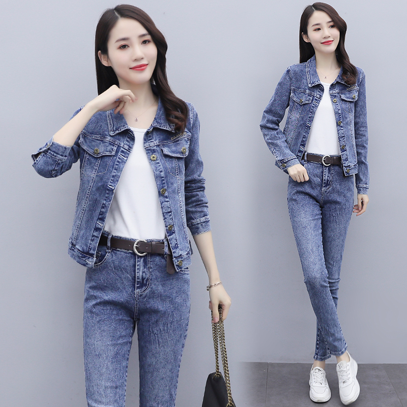 Jeans Set with Stretch, 2025 New Style Two-Piece Set, Stylish Straight-Leg Pants, Spring and Autumn Style, Fashionable High-Waisted, Slimming and Versatile