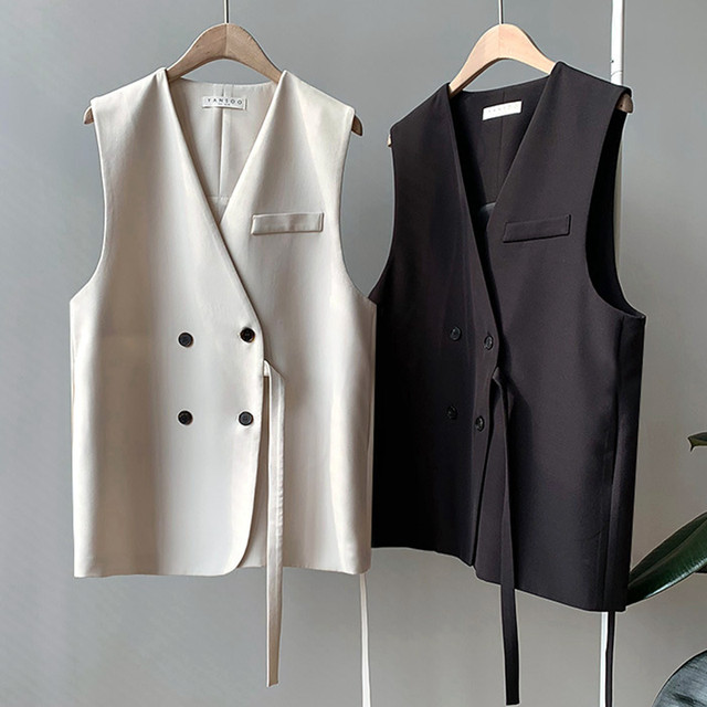 2024 Spring New Style Small Suit Vest Women's Short Lace-up Waist Sleeveless Vest Top Vest Jacket Loose