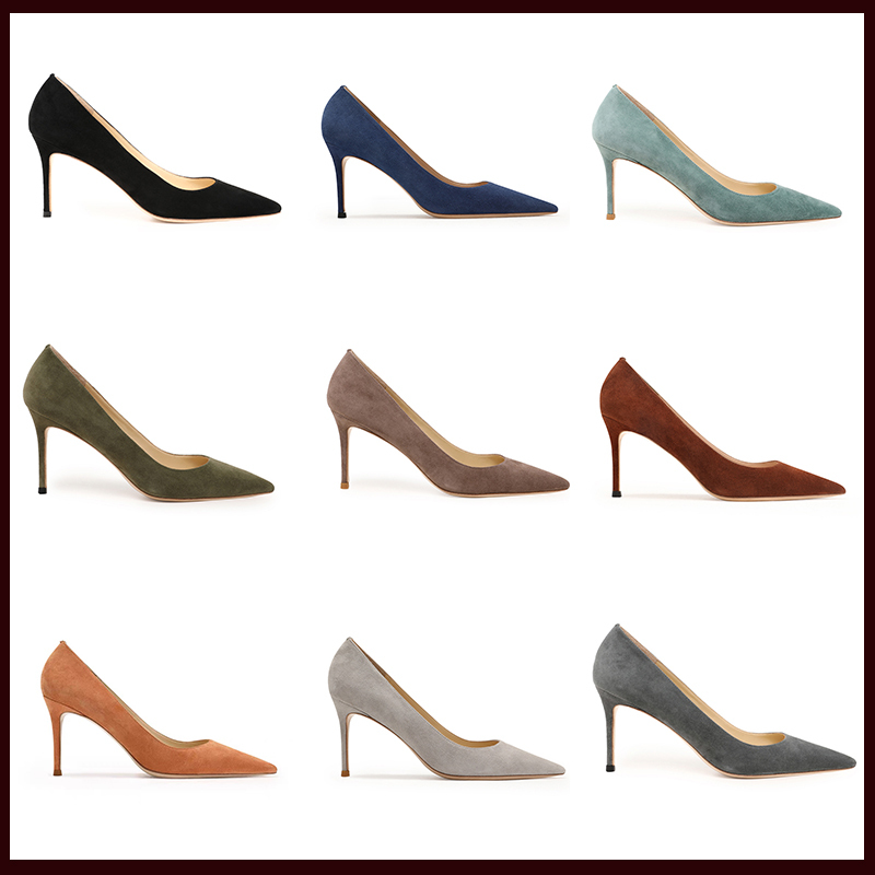 High-Heeled Women's Shoes 2025 New Black Suede Spring, Autumn and Winter Shoes for Work, Elegant Stiletto Heels for Commuting