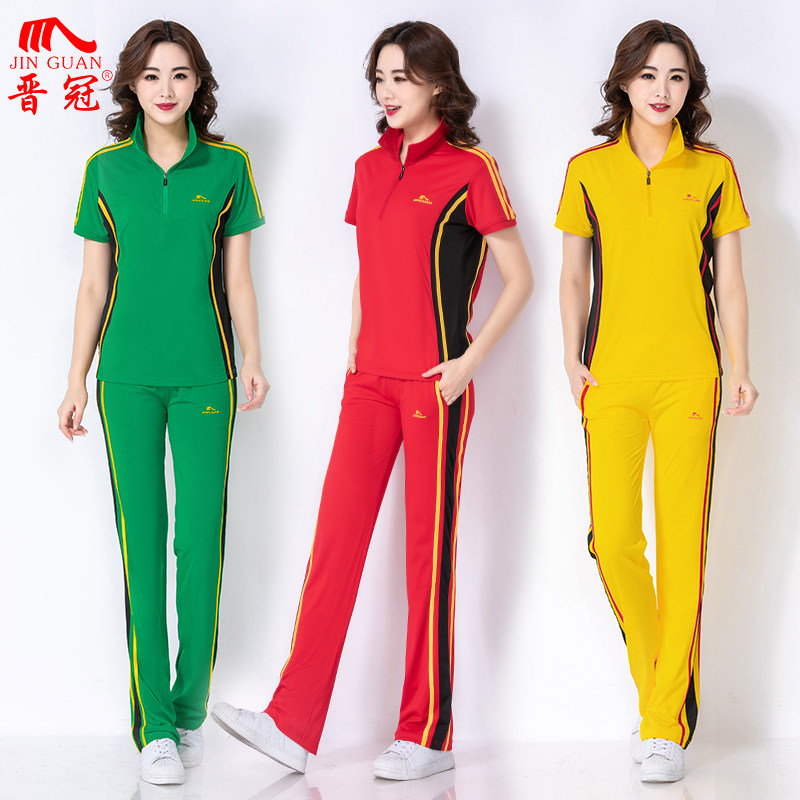 Crown short sleeve suit Long pants Dream Team thin South Korean silk soft ball conserved Jiamusi Square Dance sports suit