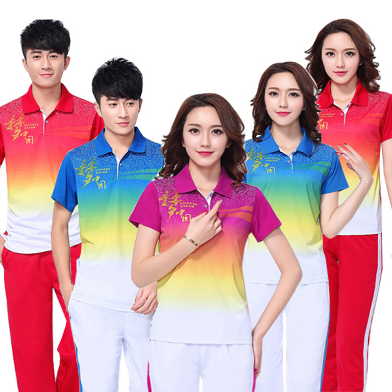 Jinguan summer new short-sleeved T-shirt trousers sports suit large size middle-aged and old Jiamusi square dance group suit