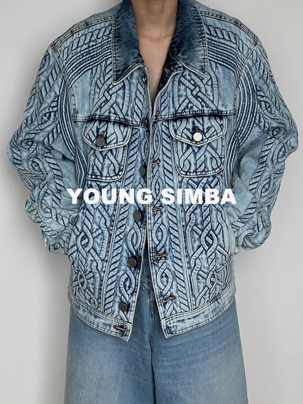 65% off Stefan Cooke 23Fw New Autumn and Winter Style Blue Show-Style Rope-Embossed Denim Jacket