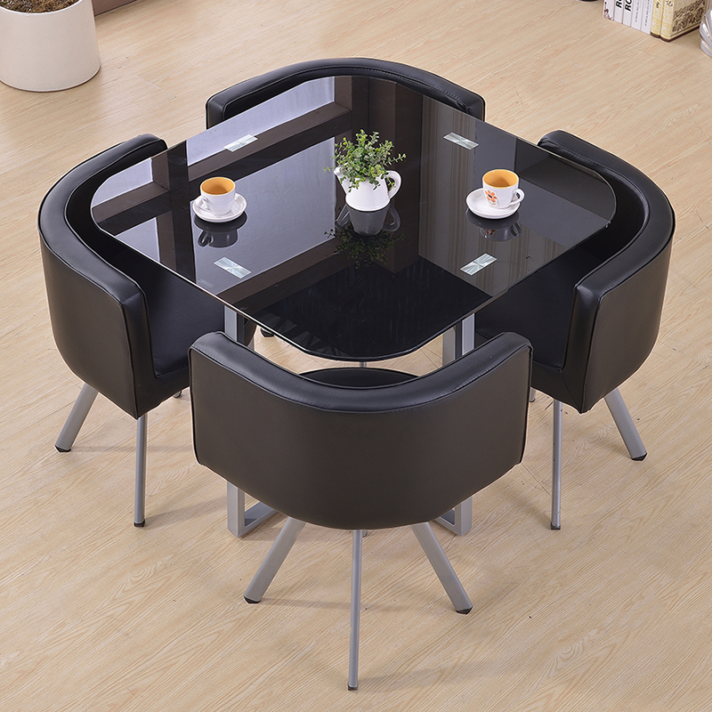 Business Reception Simple Modern Casual Milk Tea Shop Reception and Negotiation Table and Chair Set One Table Four Chairs Tempered Glass