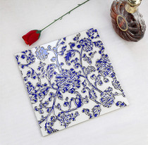 Blue and white porcelain gilded polished crystal tile TV background wall tile kitchen balcony bathroom floor tile 300x300