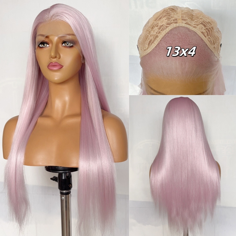 Pink Warrior Ice Pink Long Straight Hair Universal Cosplay Wig Full Head Cover Hand Crochet 13X4 Lace Wig High Temperature Fiber for Women