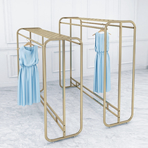 Clothing store Nakajima rack floor-to-ceiling display rack mens and womens clothing childrens clothing double row shelves Wrought iron parallel bar display side hangers