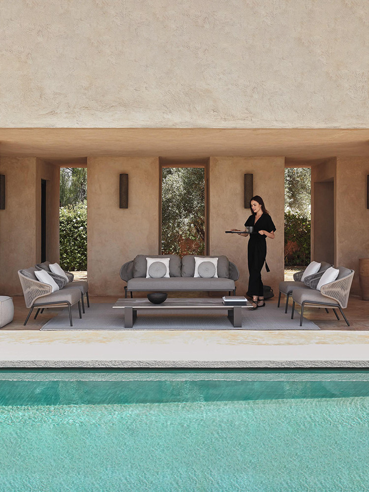 Nordic Outdoor Single Designer Rope Sofa Hotel Balcony Balcony Table and Chair Small Tea Several Double Bed Combined