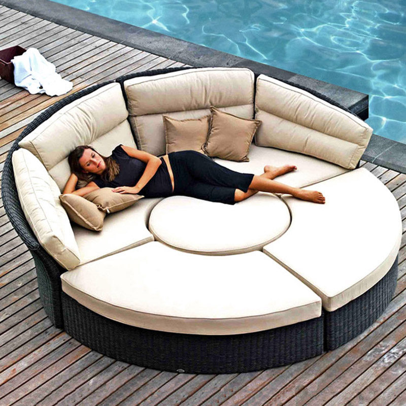 Outdoor rattan sofa leisure hotel outdoor imitation rattan sofa garden open-air round bed rattan sofa combination
