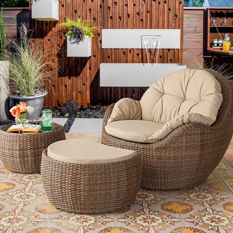 Outdoor Balcony table and chairs Three sets of rattan choreography outdoor sloths chaisans lounches casual round reclining rattan chair tea table combinations 