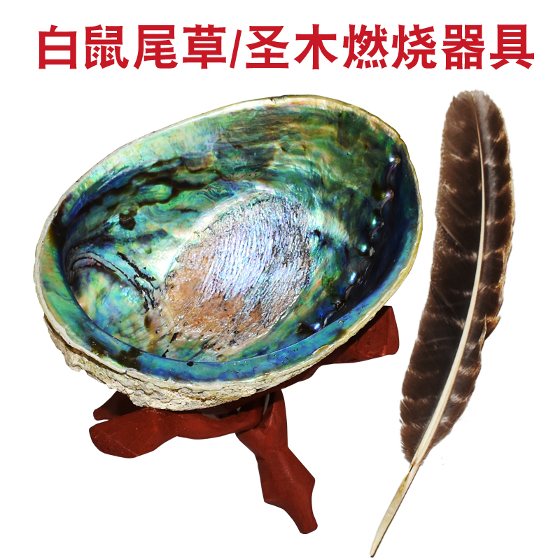Abalone Shell White Sage Burning Dish Container Incense Burner Red Tripod Holy Wood Stand Purification Set Tool Free Shipping Abalone Shell White Sage Burning Dish Container Incense Burner Red Tripod Holy Wood Stand Purification Set Tool Free Shipping