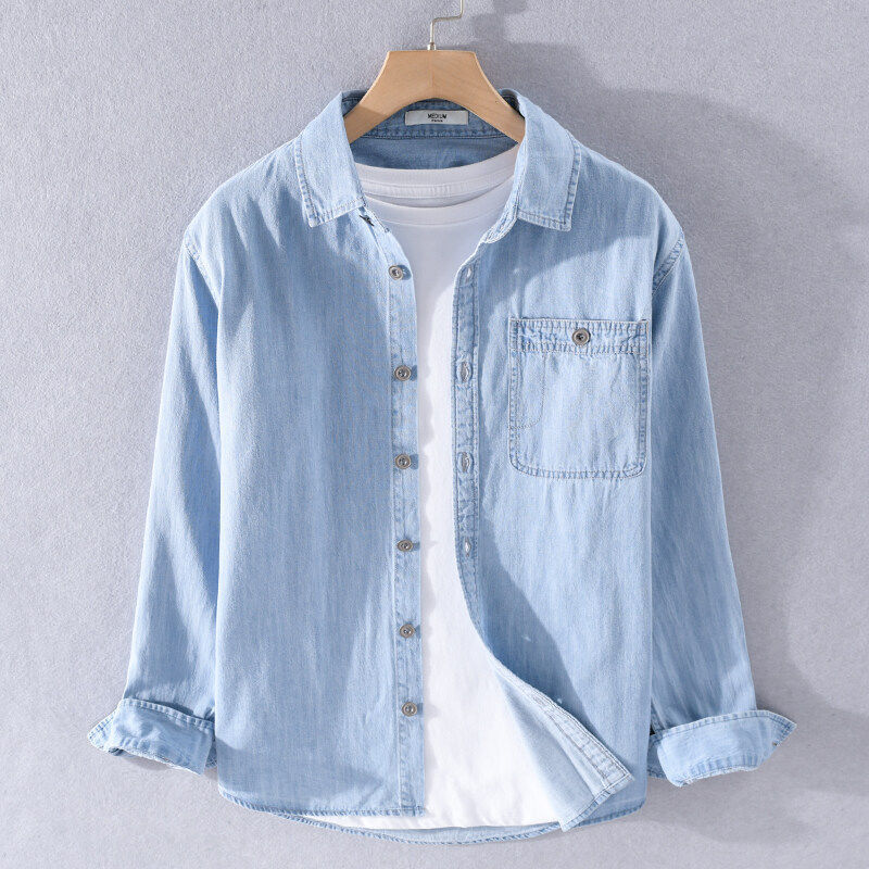 Spring and Autumn Youth Fresh Style Washed Casual Denim Shirt Men's Long-Sleeve Trendy Men's Casual Shirt Jacket
