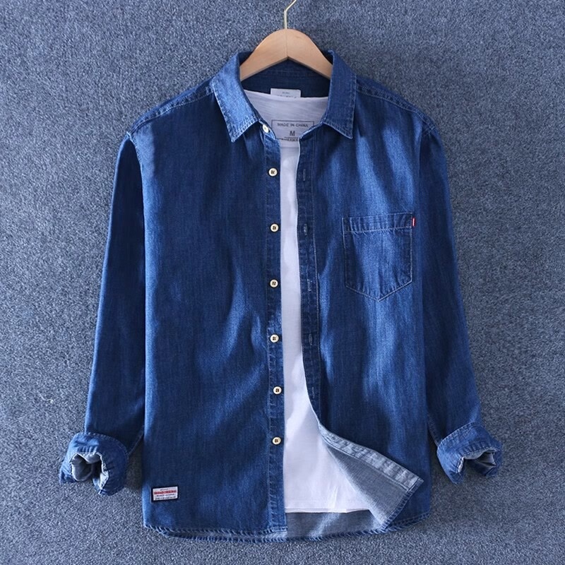 2025 Spring and Autumn New Denim Shirt Men's Light Luxury Hong Kong Style Thin Jacket Trendy Youth Handsome Shirt