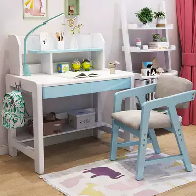 Solid wood children's desks, desks and chairs, set of household primary school students can lift simple small apartment 80cm learning table