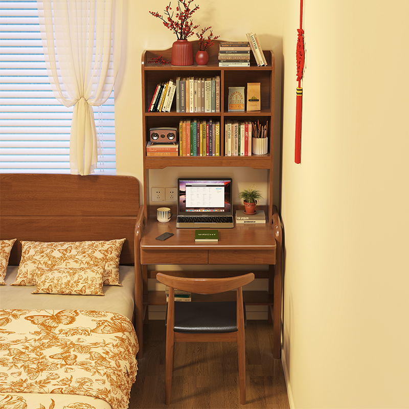 Small Solid Wood Desk Bookshelf Integrated Table Bedroom Single Study Table 70cm Kidsren's Computer Table Bedside Writing Table