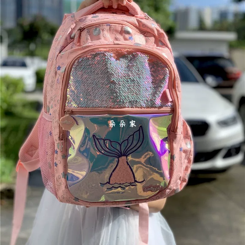 Австралийский школьный ранец Smiggle оранжевый русалка пайетки снятие стресса ученики начальной школы дети рюкзак бусины подарок
