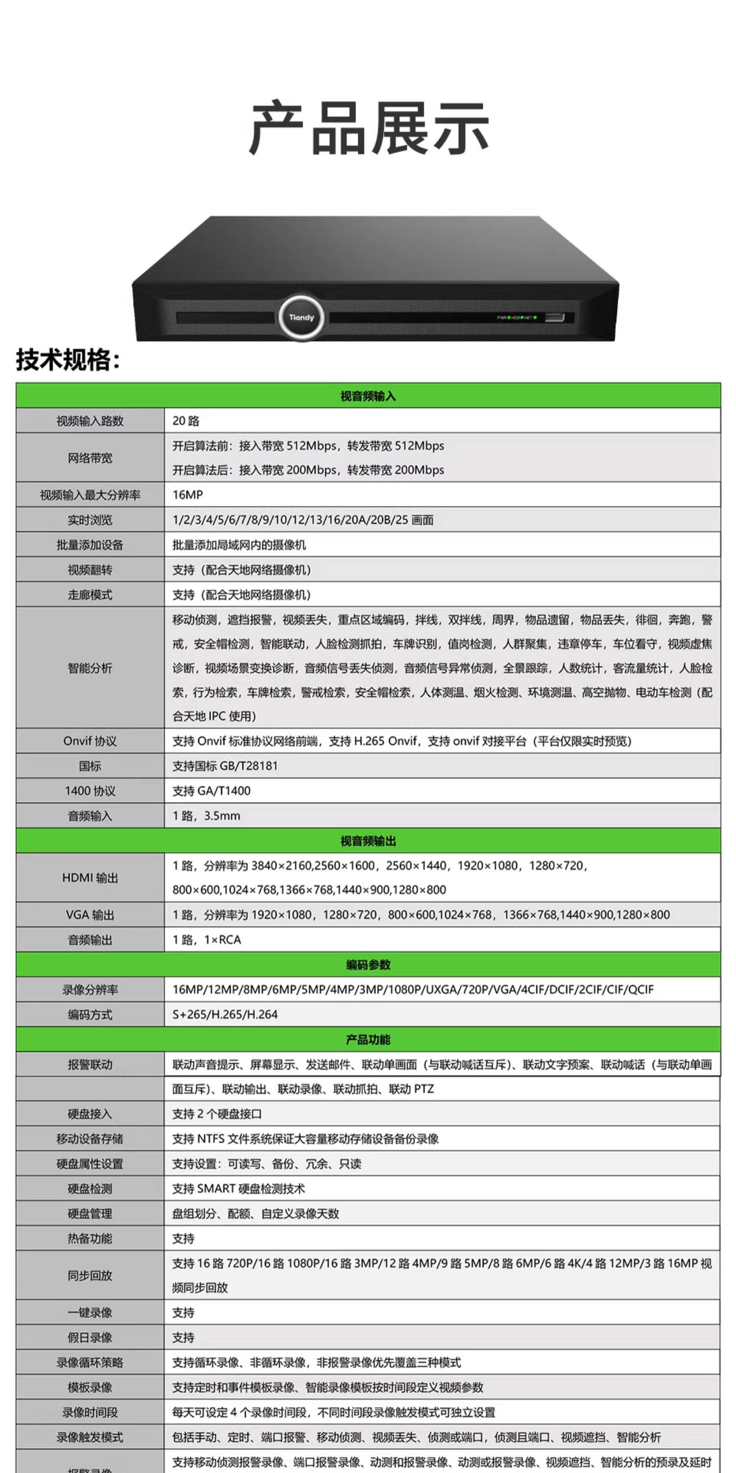 天地伟业20路双盘网络硬盘录像机摄像头主机智能NVR国际英文版
