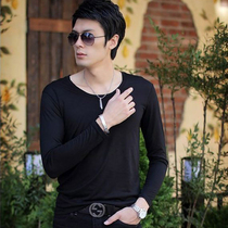 Spring and autumn new Korean version Mens round collar long sleeves T-shirt tight leka cotton undershirt pure color autumn clothes set to do