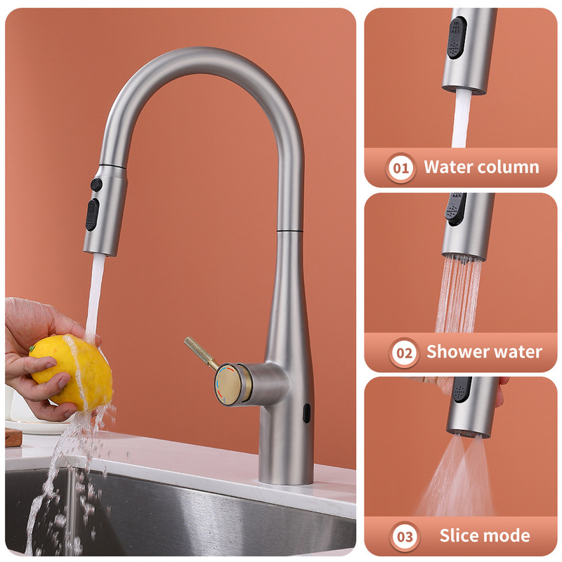 Smart Sensor Kitchen Faucet Pull-Out Faucet 304 Stainless Steel Touch Sensor Manual Integrated Multi-Function